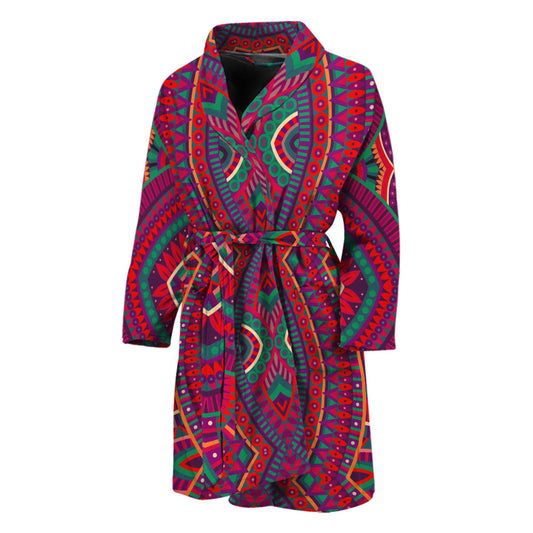 Red Tribal Ethnic Mandala Print Men's Bathrobe