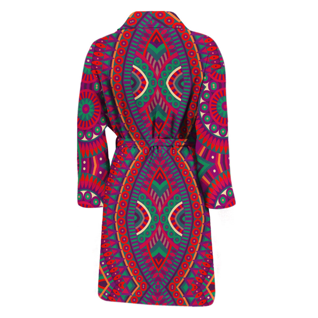 Red Tribal Ethnic Mandala Print Men's Bathrobe