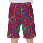 Red Tribal Ethnic Mandala Print Men's Beach Shorts