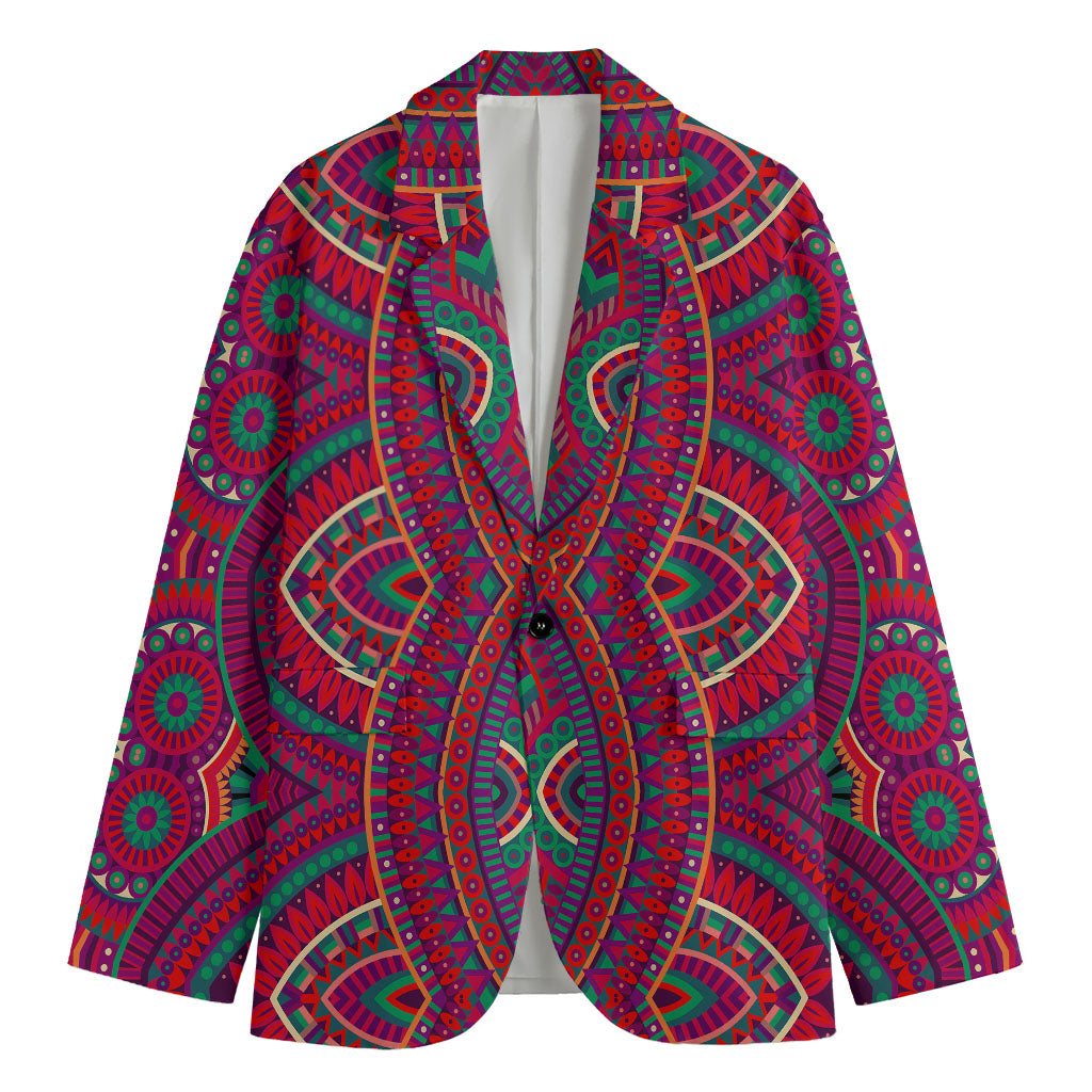 Red Tribal Ethnic Mandala Print Men's Blazer