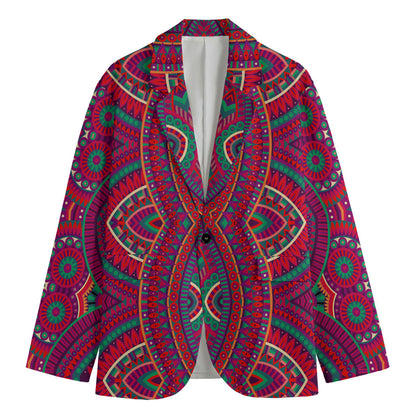 Red Tribal Ethnic Mandala Print Men's Blazer