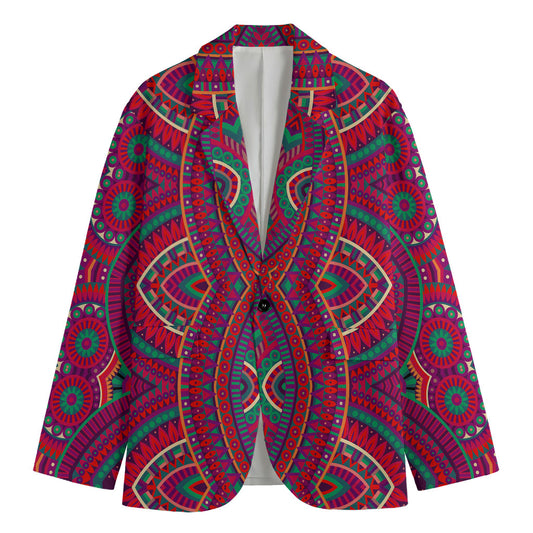 Red Tribal Ethnic Mandala Print Men's Blazer