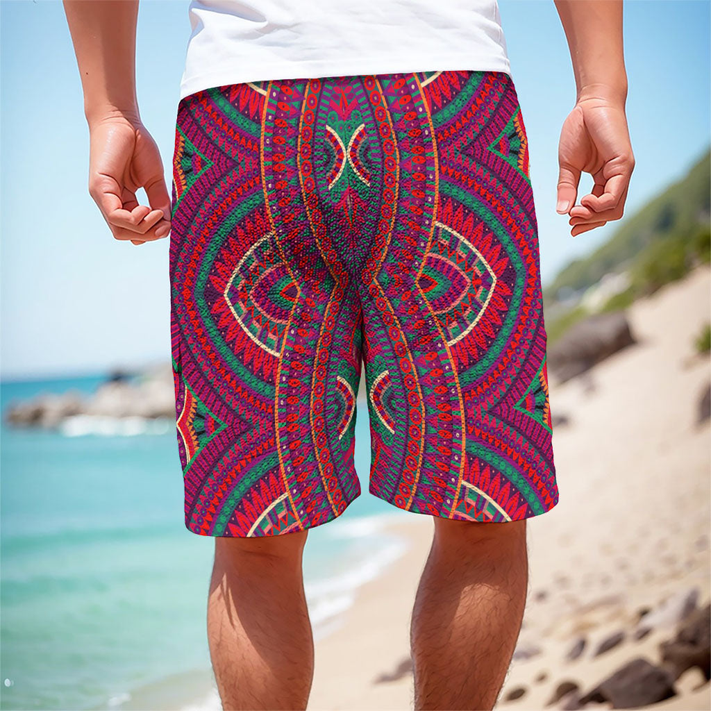 Red Tribal Ethnic Mandala Print Men's Cargo Shorts