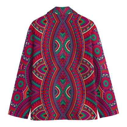 Red Tribal Ethnic Mandala Print Men's Cotton Blazer