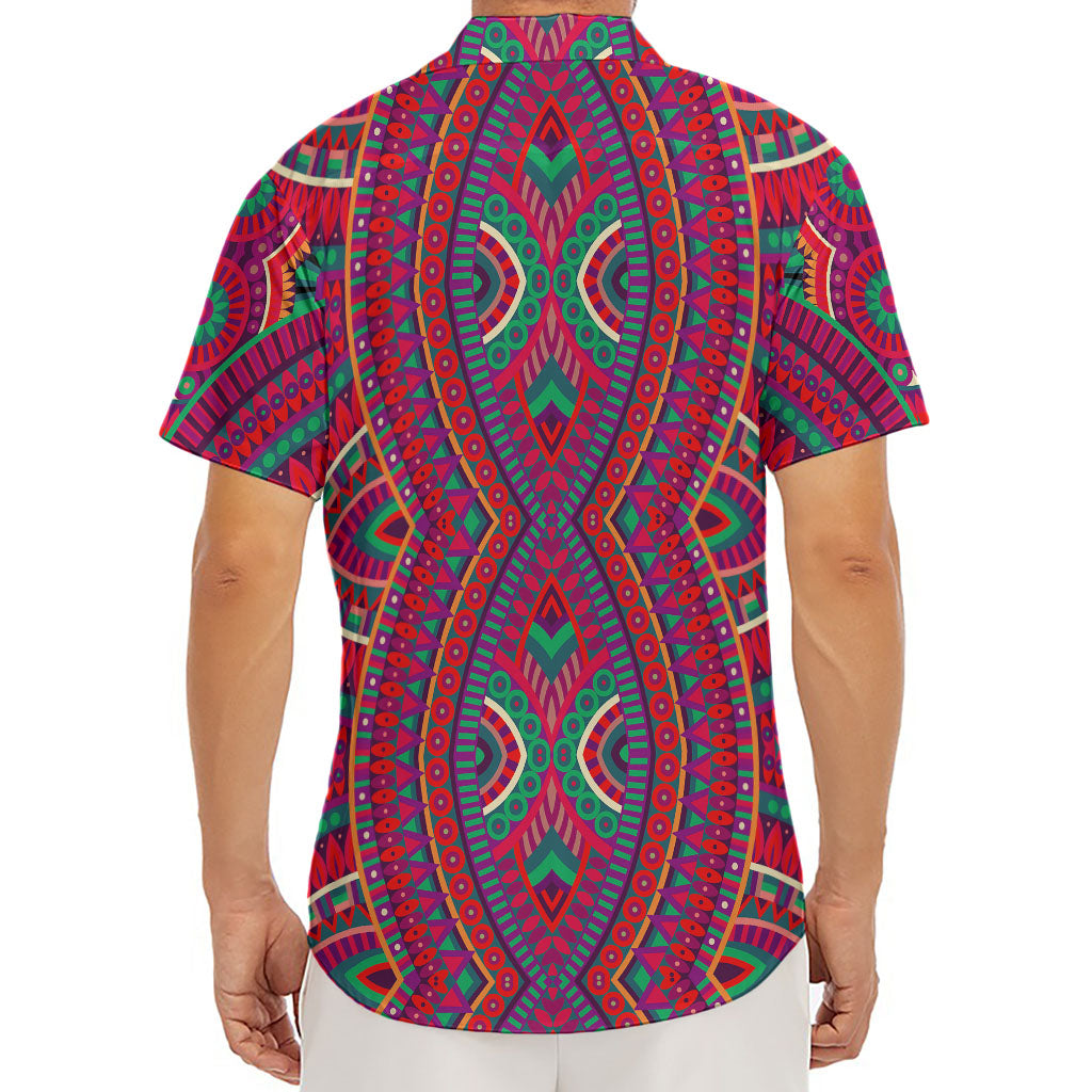 Red Tribal Ethnic Mandala Print Men's Deep V-Neck Shirt