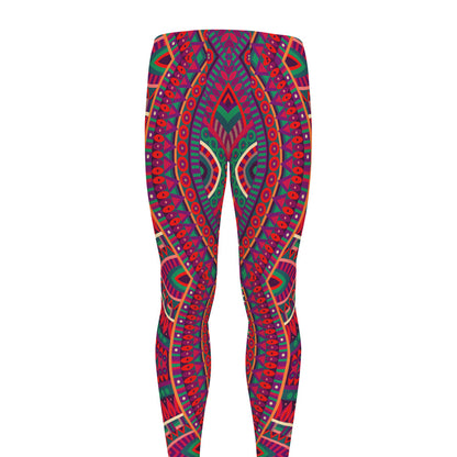 Red Tribal Ethnic Mandala Print Men's leggings