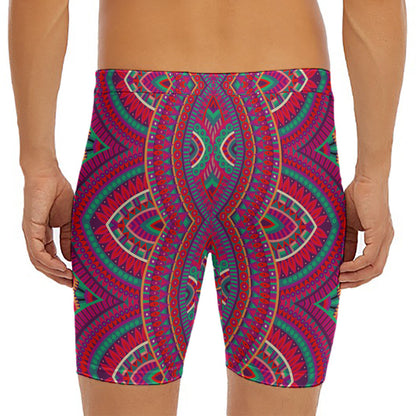 Red Tribal Ethnic Mandala Print Men's Long Boxer Briefs