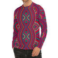 Red Tribal Ethnic Mandala Print Men's Long Sleeve Rash Guard