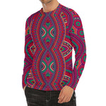 Red Tribal Ethnic Mandala Print Men's Long Sleeve Rash Guard