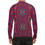 Red Tribal Ethnic Mandala Print Men's Long Sleeve Rash Guard