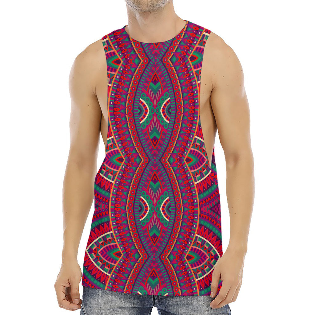 Red Tribal Ethnic Mandala Print Men's Muscle Tank Top