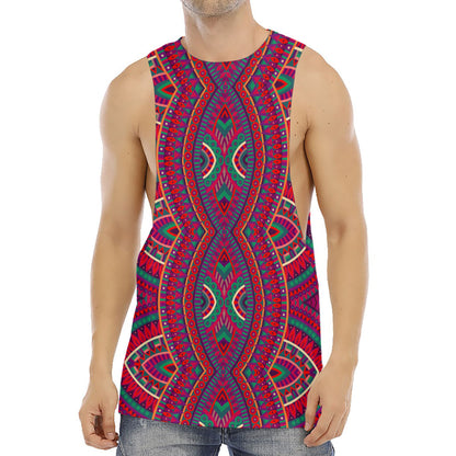 Red Tribal Ethnic Mandala Print Men's Muscle Tank Top