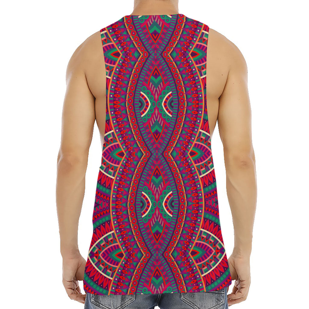 Red Tribal Ethnic Mandala Print Men's Muscle Tank Top