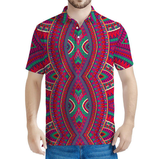 Red Tribal Ethnic Mandala Print Men's Polo Shirt