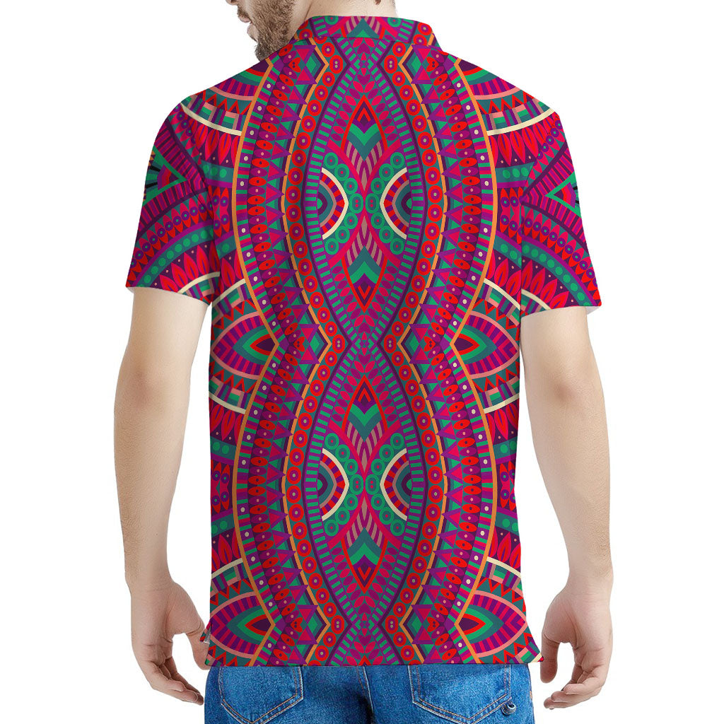 Red Tribal Ethnic Mandala Print Men's Polo Shirt