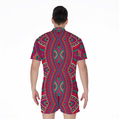 Red Tribal Ethnic Mandala Print Men's Rompers