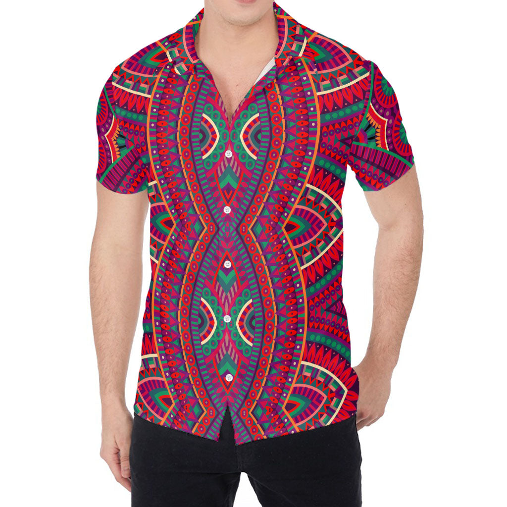 Red Tribal Ethnic Mandala Print Men's Shirt