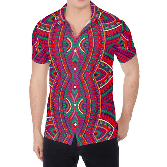 Red Tribal Ethnic Mandala Print Men's Shirt