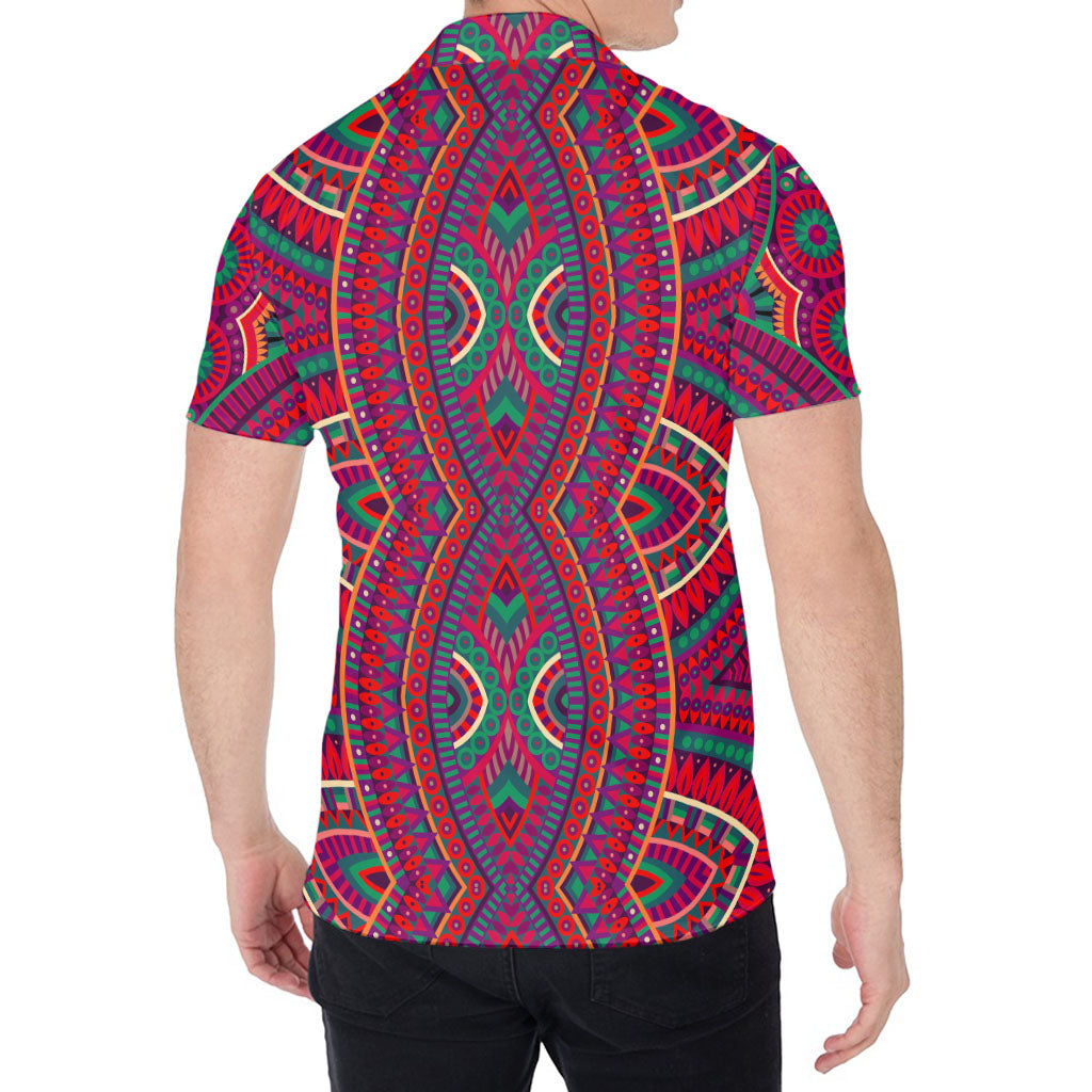 Red Tribal Ethnic Mandala Print Men's Shirt