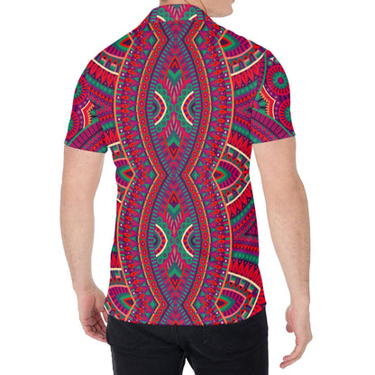 Red Tribal Ethnic Mandala Print Men's Shirt