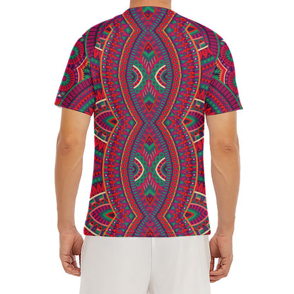 Red Tribal Ethnic Mandala Print Men's Short Sleeve Rash Guard