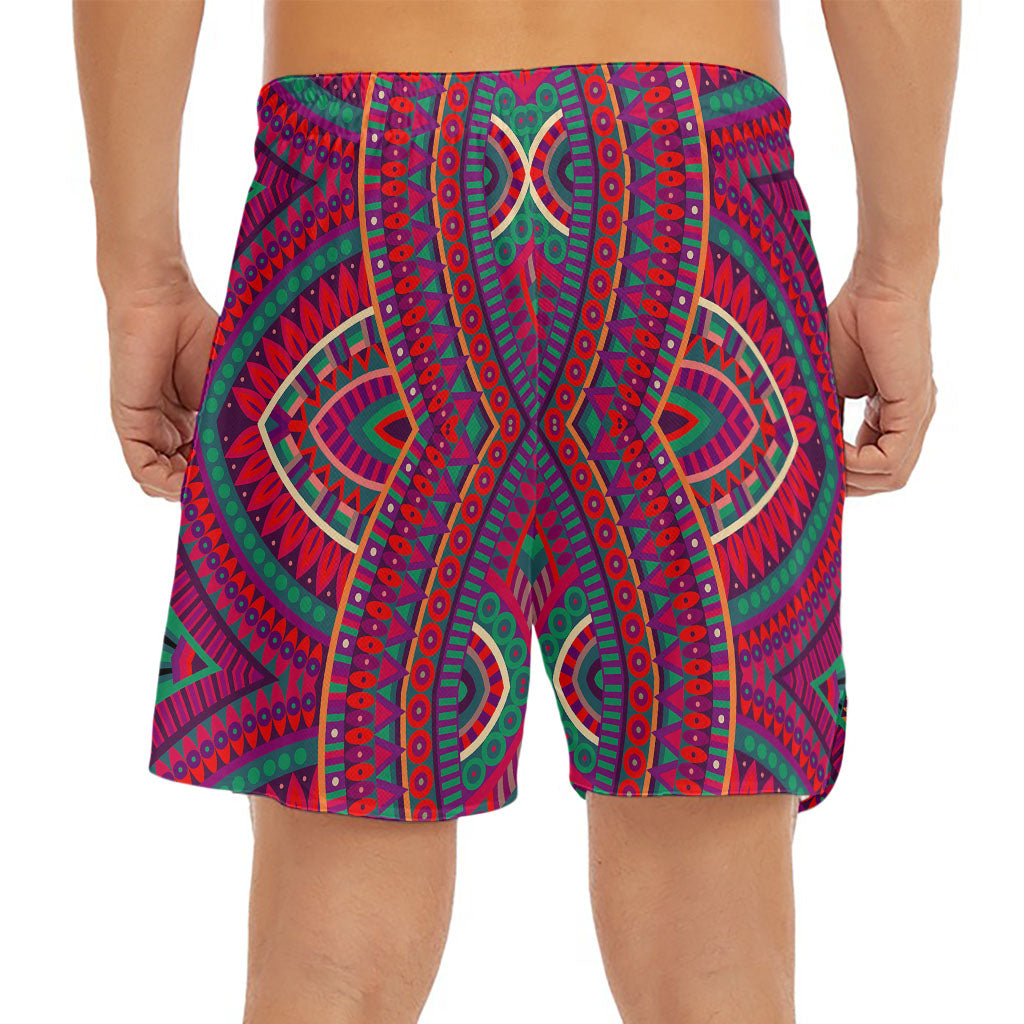 Red Tribal Ethnic Mandala Print Men's Split Running Shorts