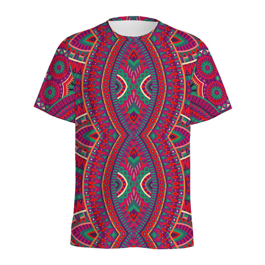 Red Tribal Ethnic Mandala Print Men's Sports T-Shirt