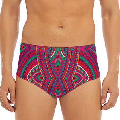 Red Tribal Ethnic Mandala Print Men's Triangle Swim Briefs