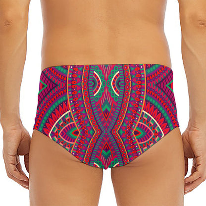 Red Tribal Ethnic Mandala Print Men's Triangle Swim Briefs