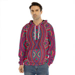 Red Tribal Ethnic Mandala Print Men's Velvet Pullover Hoodie