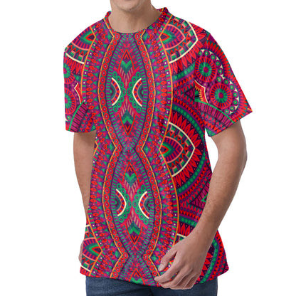 Red Tribal Ethnic Mandala Print Men's Velvet T-Shirt