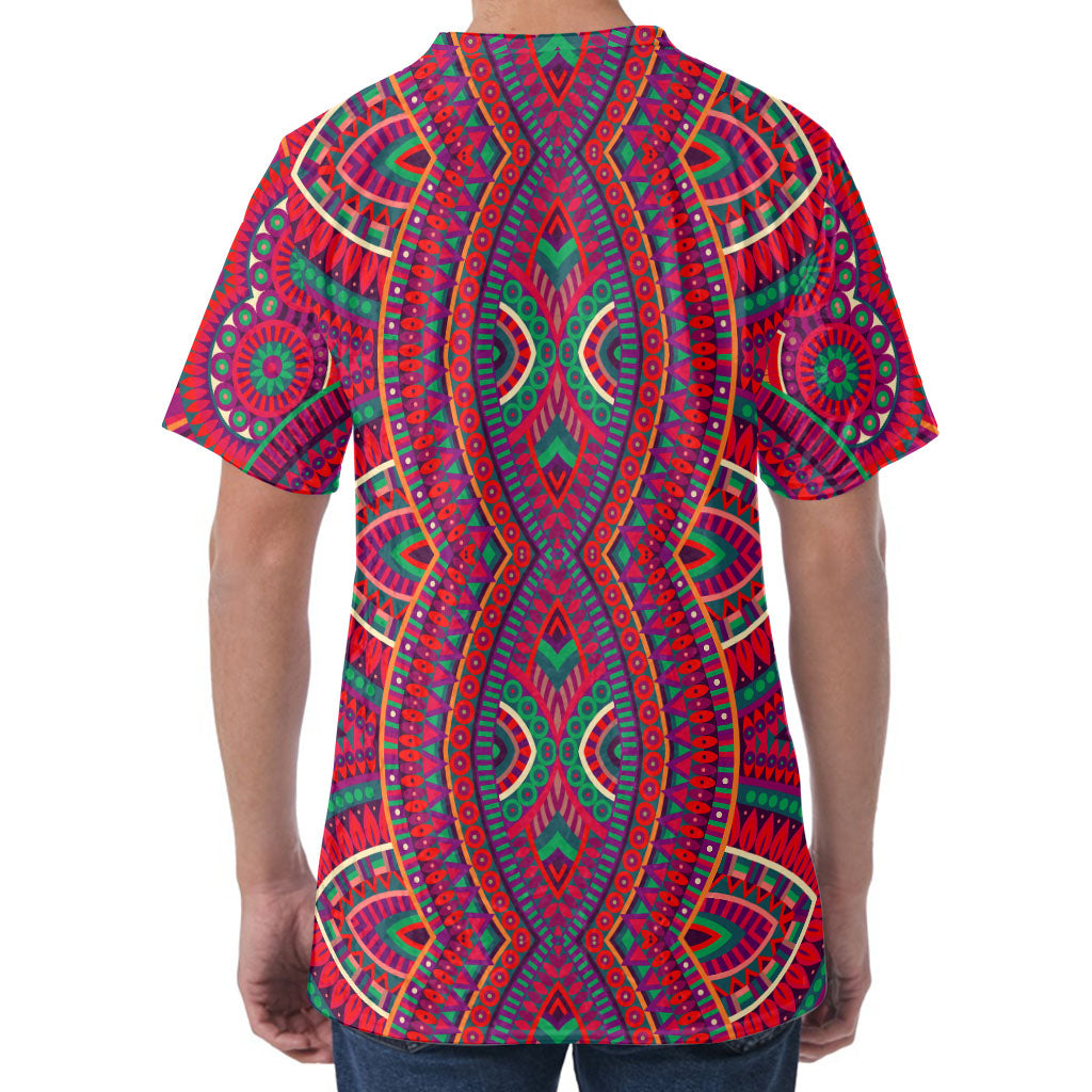Red Tribal Ethnic Mandala Print Men's Velvet T-Shirt