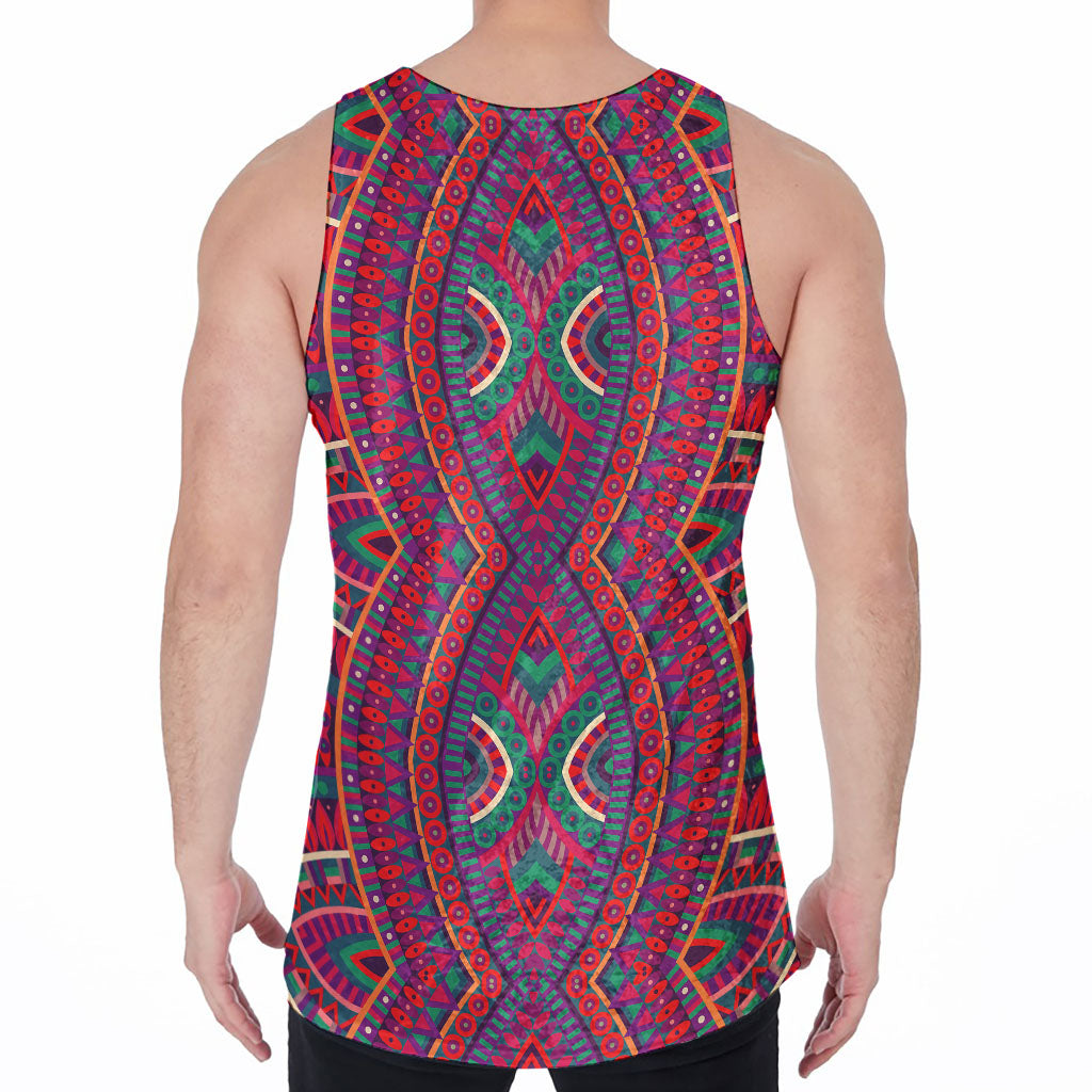 Red Tribal Ethnic Mandala Print Men's Velvet Tank Top