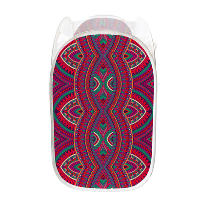 Red Tribal Ethnic Mandala Print Mesh Laundry Hamper