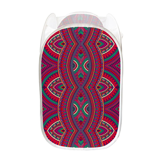 Red Tribal Ethnic Mandala Print Mesh Laundry Hamper