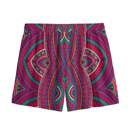 Red Tribal Ethnic Mandala Print Mesh Shorts