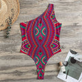 Red Tribal Ethnic Mandala Print One Shoulder Bodysuit