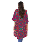 Red Tribal Ethnic Mandala Print Open Front Beach Cover Up