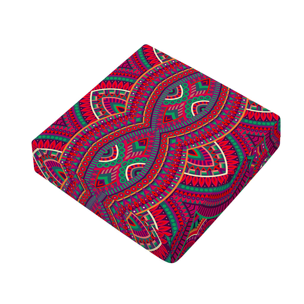 Red Tribal Ethnic Mandala Print Outdoor Seat Cushion Cover