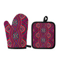 Red Tribal Ethnic Mandala Print Oven Mitt And Pot Holder Set