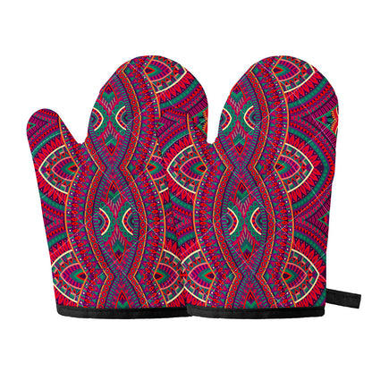Red Tribal Ethnic Mandala Print Oven Mitts