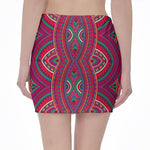 Red Tribal Ethnic Mandala Print Pencil Mini Skirt