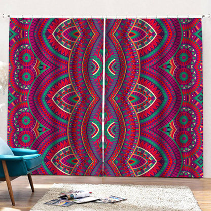 Red Tribal Ethnic Mandala Print Pencil Pleat Curtains