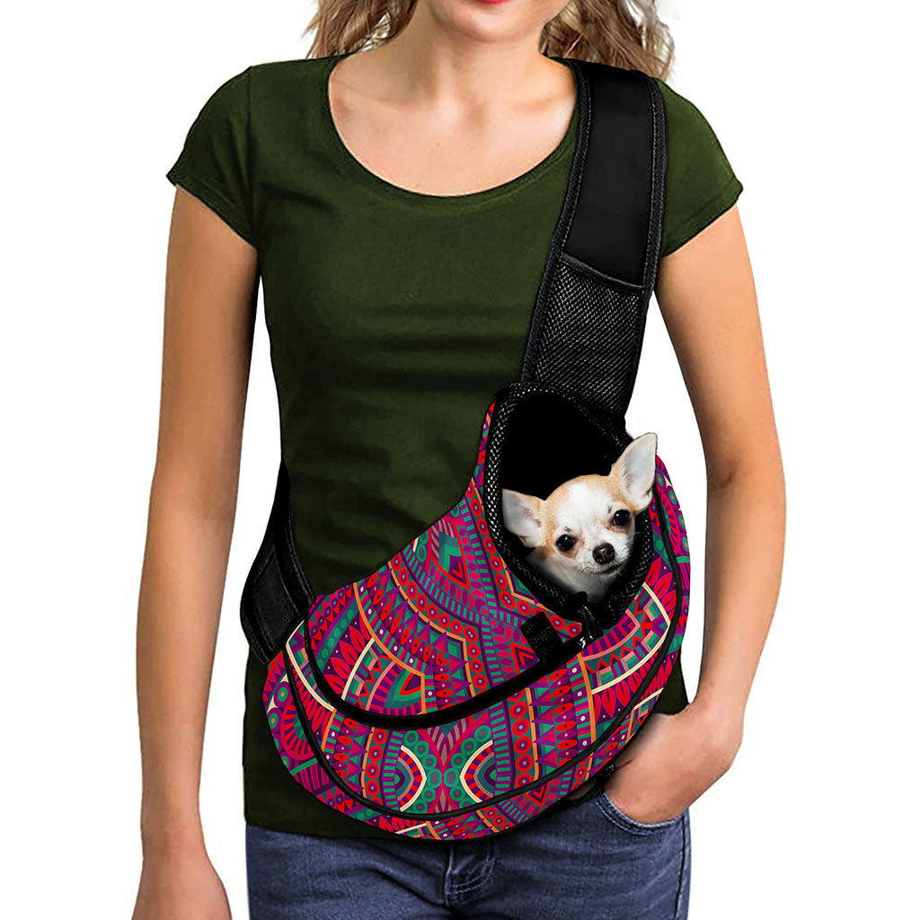 Red Tribal Ethnic Mandala Print Pet Sling Carrier