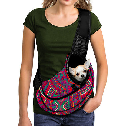 Red Tribal Ethnic Mandala Print Pet Sling Carrier