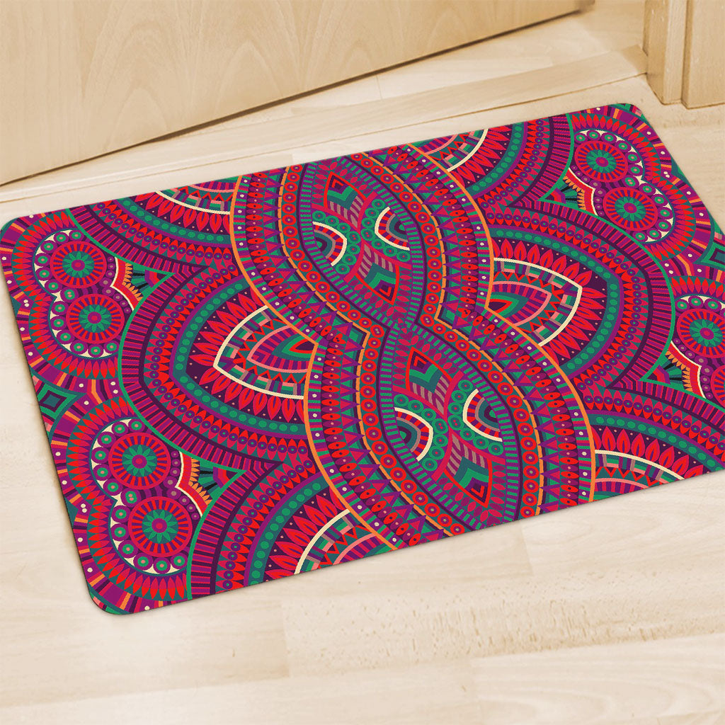 Red Tribal Ethnic Mandala Print Polyester Doormat
