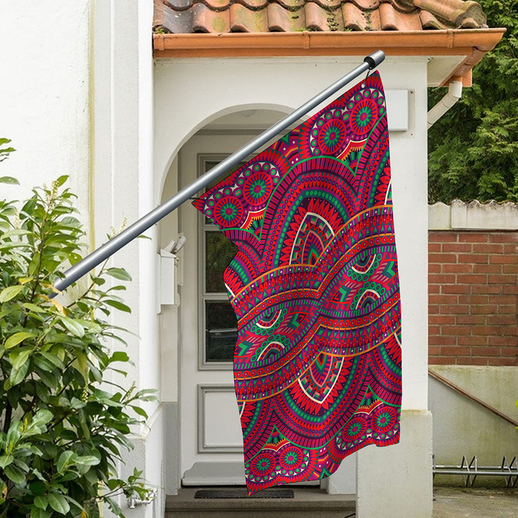 Red Tribal Ethnic Mandala Print Polyester Flag