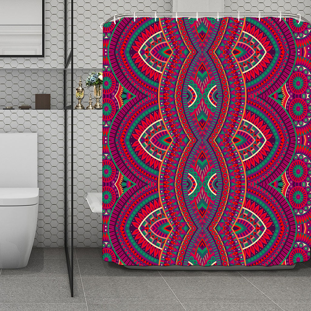 Red Tribal Ethnic Mandala Print Polyester Shower Curtain