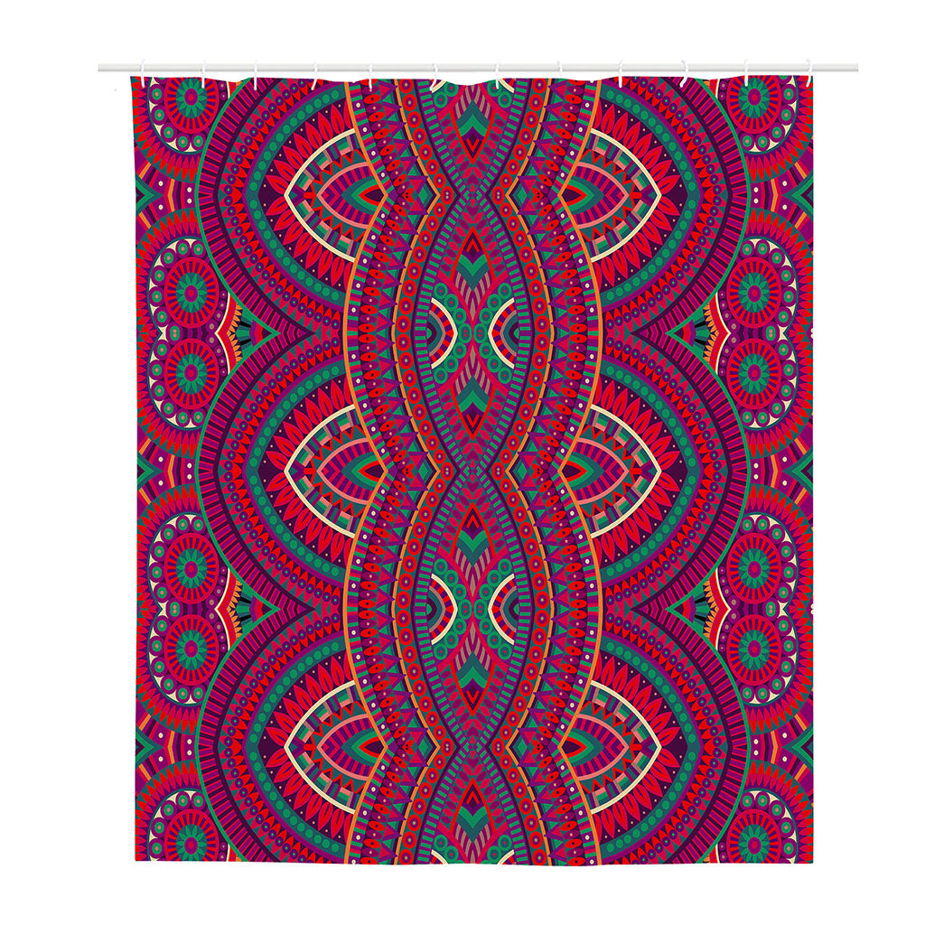 Red Tribal Ethnic Mandala Print Polyester Shower Curtain