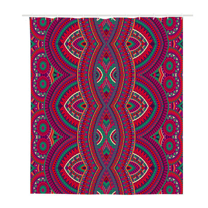 Red Tribal Ethnic Mandala Print Polyester Shower Curtain